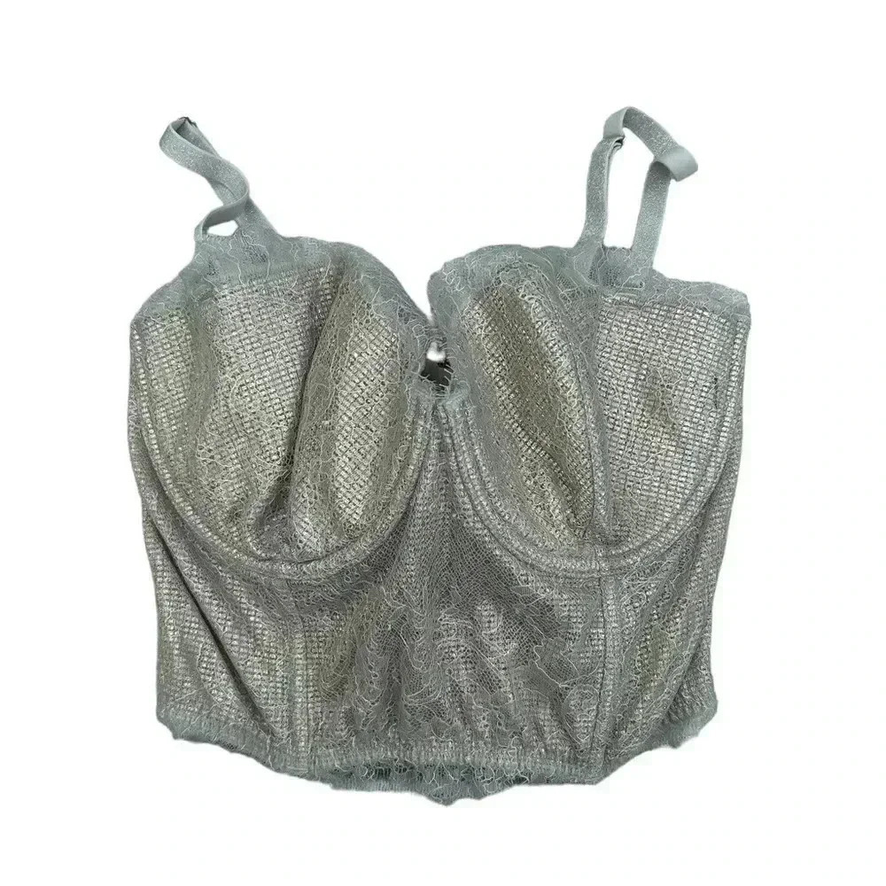 Victoria's Secret Chantilly Lace Bustier Lined Strapless Gold Shine Size 34DD